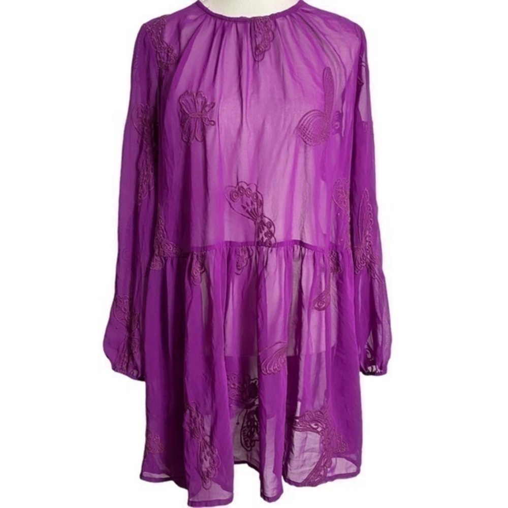 Little White Lies Purple Myrtle Smock Mini Sheer Overlay Dress with Butterflies